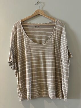 Three Dots Striped Scoop Neck Women’s Tee in Beige and White Sz 3 (L)
